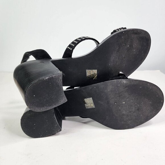 ASOS Western Studded Open Toe Strappy Chunky Heels Womens Size 7 Black Silver - Picture 14 of 14